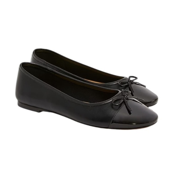 J. Crew Factory Classic black faux leather cap toe ballet flats - Picture 1 of 9